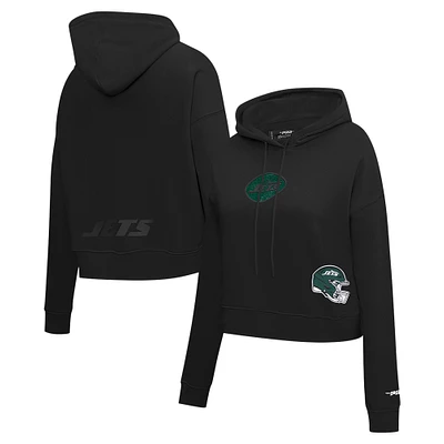 Women's Pro Standard Black New York Jets Jeweled Cropped Pullover Hoodie