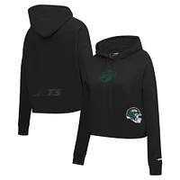 Women's Pro Standard Black New York Jets Jeweled Cropped Pullover Hoodie