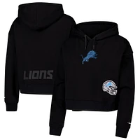 Women's Pro Standard Black Detroit Lions Jeweled Cropped Pullover Hoodie