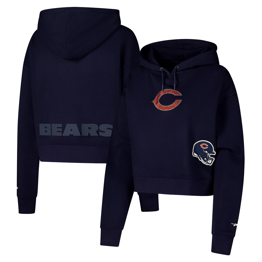 Women's Pro Standard Navy Chicago Bears Jeweled Cropped Pullover Hoodie