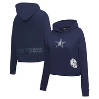 Women's Pro Standard Navy Dallas Cowboys Jeweled Cropped Pullover Hoodie