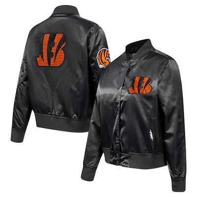 Women's Pro Standard Black Cincinnati Bengals Jeweled Satin Full-Snap Jacket