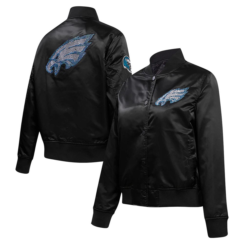 Women's Pro Standard Black Philadelphia Eagles Jeweled Satin Full-Snap Jacket