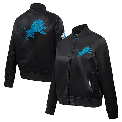 Women's Pro Standard Black Detroit Lions Jeweled Satin Full-Snap Jacket