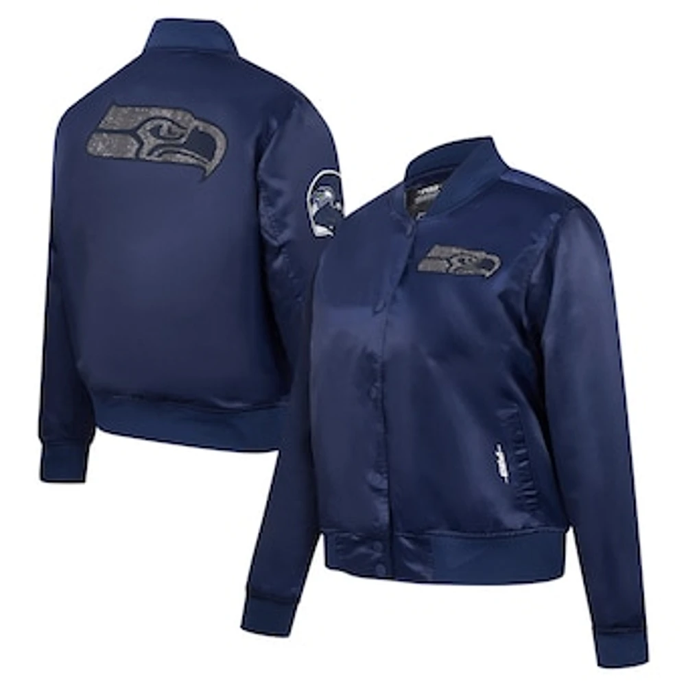 Women's Pro Standard College Navy Seattle Seahawks Jeweled Satin Full-Snap Jacket