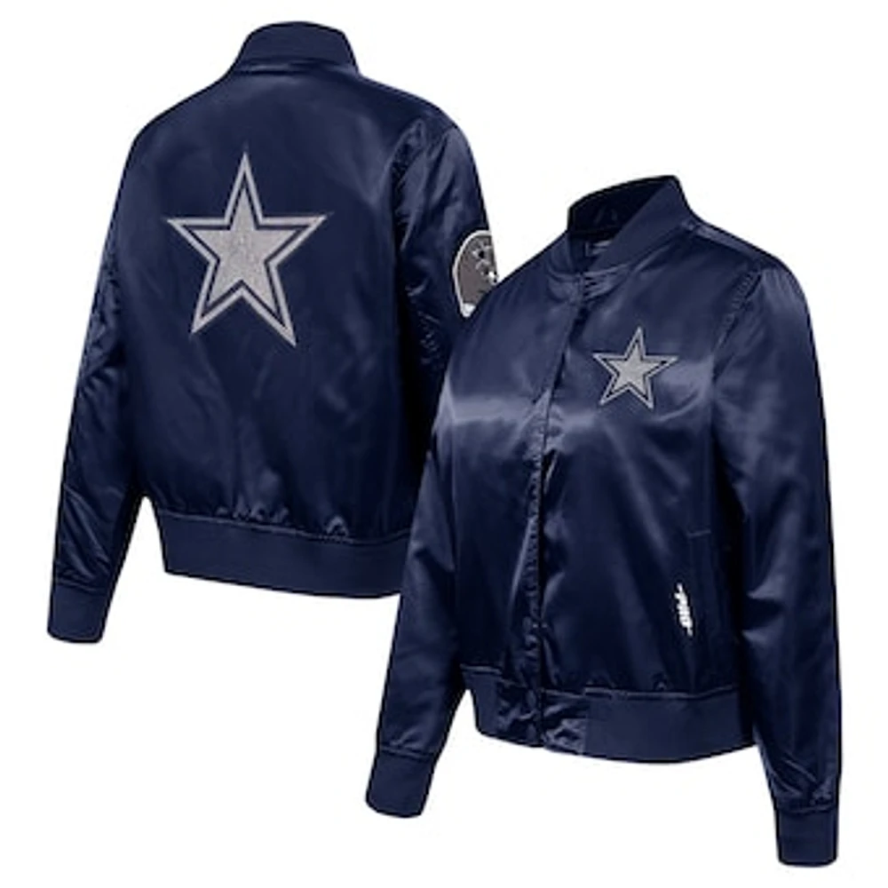 Women's Pro Standard Navy Dallas Cowboys Jeweled Satin Full-Snap Jacket