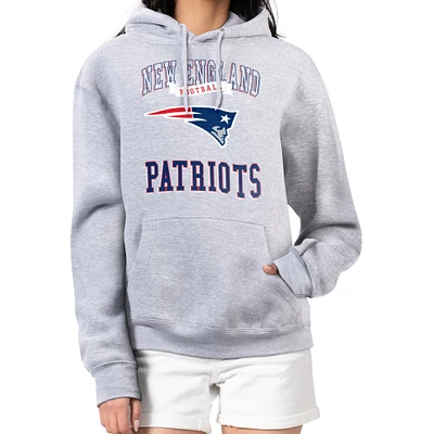 Women's G-III 4Her by Carl Banks Heather Gray New England Patriots Team Logo Graphic Fleece Tri-Blend Pullover Hoodie