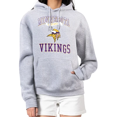 Women's G-III 4Her by Carl Banks Heather Gray Minnesota Vikings Team Logo Graphic Fleece Tri-Blend Pullover Hoodie