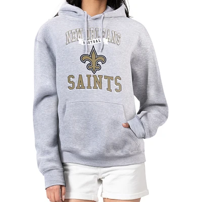 Women's G-III 4Her by Carl Banks Heather Gray New Orleans Saints Team Logo Graphic Fleece Tri-Blend Pullover Hoodie