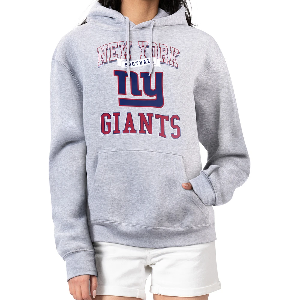 Women's G-III 4Her by Carl Banks Heather Gray New York Giants Team Logo Graphic Fleece Tri-Blend Pullover Hoodie