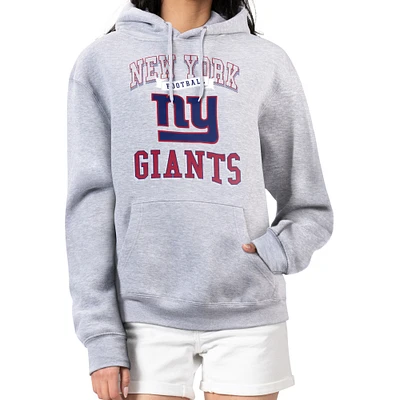 Women's G-III 4Her by Carl Banks Heather Gray New York Giants Team Logo Graphic Fleece Tri-Blend Pullover Hoodie