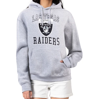 Women's G-III 4Her by Carl Banks Heather Gray Las Vegas Raiders Team Logo Graphic Fleece Tri-Blend Pullover Hoodie
