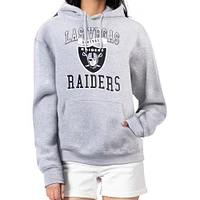 Women's G-III 4Her by Carl Banks Heather Gray Las Vegas Raiders Team Logo Graphic Fleece Tri-Blend Pullover Hoodie