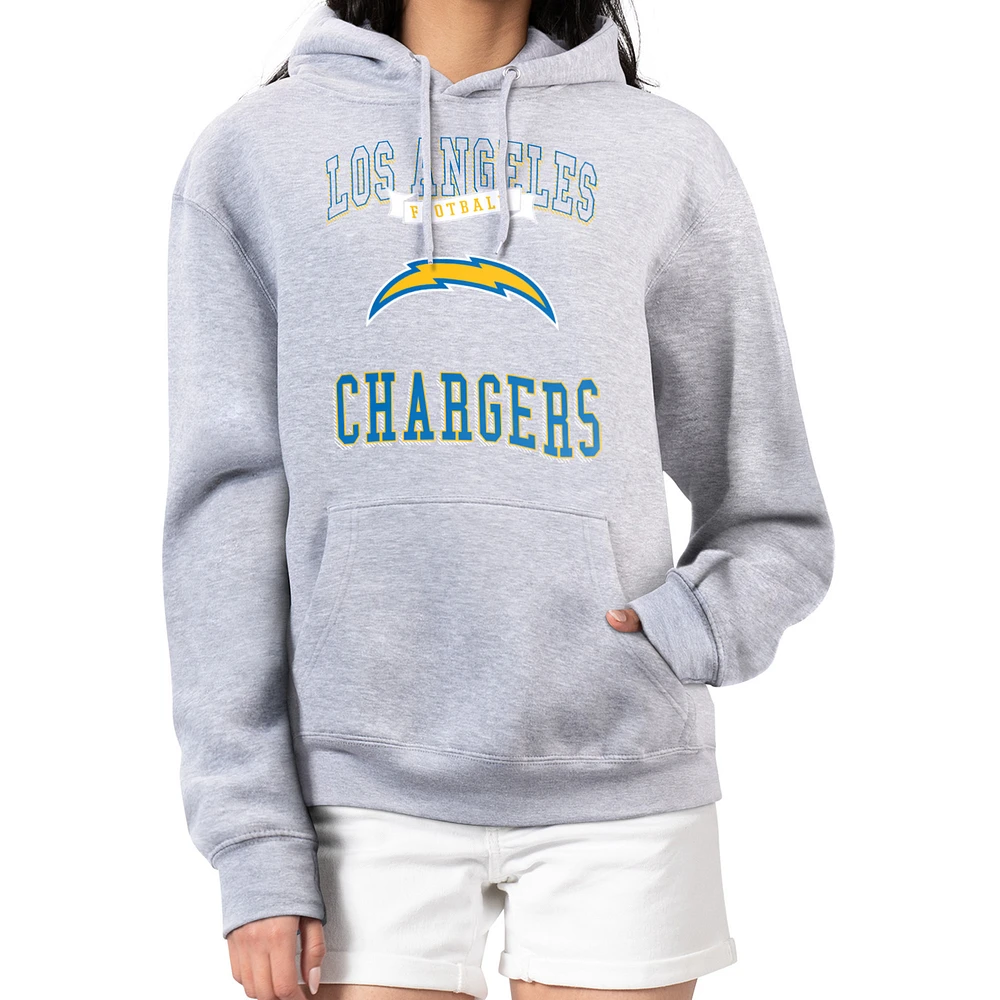 Women's G-III 4Her by Carl Banks Heather Gray Los Angeles Chargers Team Logo Graphic Fleece Tri-Blend Pullover Hoodie