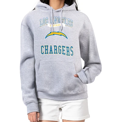 Women's G-III 4Her by Carl Banks Heather Gray Los Angeles Chargers Team Logo Graphic Fleece Tri-Blend Pullover Hoodie