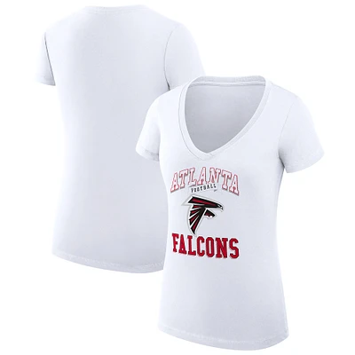 Women's G-III 4Her by Carl Banks White Atlanta Falcons Team Logo Graphic Fitted V-Neck T-Shirt