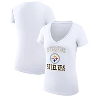 Women's G-III 4Her by Carl Banks White Pittsburgh Steelers Team Logo Graphic Fitted V-Neck T-Shirt