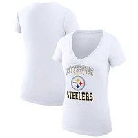 Women's G-III 4Her by Carl Banks White Pittsburgh Steelers Team Logo Graphic Fitted V-Neck T-Shirt
