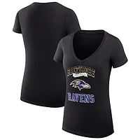 Women's G-III 4Her by Carl Banks Black Baltimore Ravens Team Logo Graphic Fitted V-Neck T-Shirt