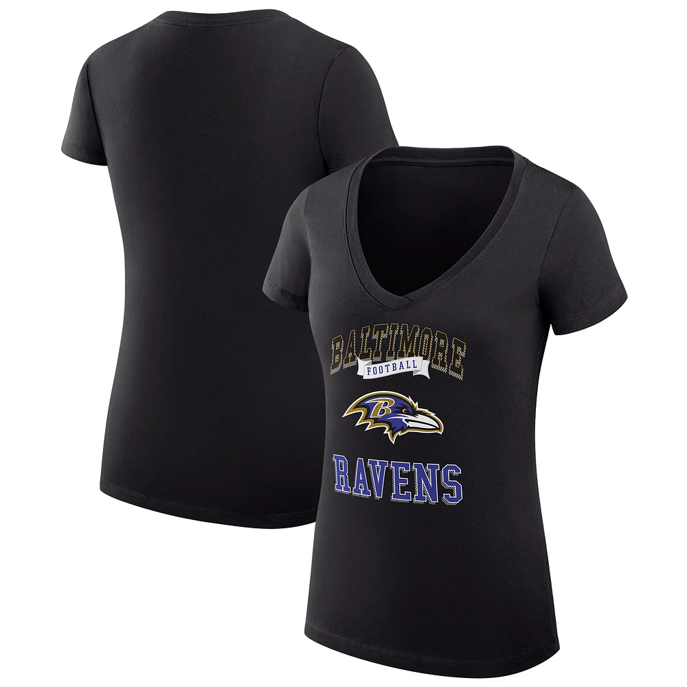 Women's G-III 4Her by Carl Banks Black Baltimore Ravens Team Logo Graphic Fitted V-Neck T-Shirt