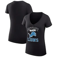 Women's G-III 4Her by Carl Banks Black Detroit Lions Team Logo Graphic Fitted V-Neck T-Shirt