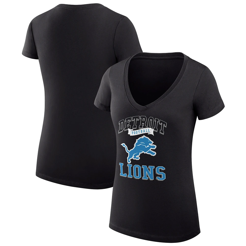 Women's G-III 4Her by Carl Banks Black Detroit Lions Team Logo Graphic Fitted V-Neck T-Shirt