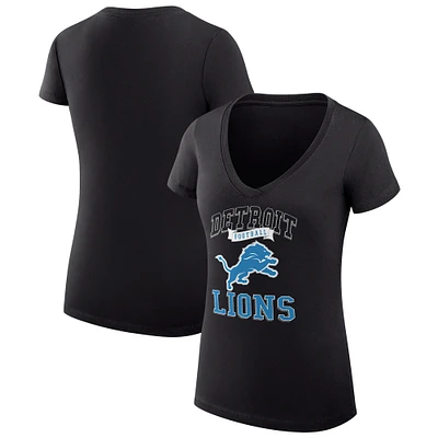 Women's G-III 4Her by Carl Banks Black Detroit Lions Team Logo Graphic Fitted V-Neck T-Shirt