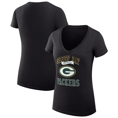 Women's G-III 4Her by Carl Banks Black Green Bay Packers Team Logo Graphic Fitted V-Neck T-Shirt