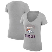 Women's G-III 4Her by Carl Banks Heather Gray Denver Broncos Team Logo Graphic Fitted V-Neck T-Shirt