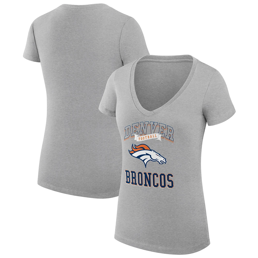 Women's G-III 4Her by Carl Banks Heather Gray Denver Broncos Team Logo Graphic Fitted V-Neck T-Shirt