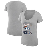 Women's G-III 4Her by Carl Banks Heather Gray Denver Broncos Team Logo Graphic Fitted V-Neck T-Shirt