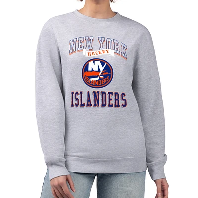 Women's G-III 4Her by Carl Banks Heather Gray New York Islanders Team Logo Tri-Blend Fleece Pullover Sweatshirt