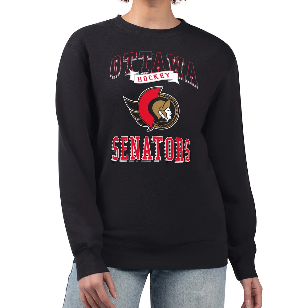 Women's G-III 4Her by Carl Banks Black Ottawa Senators Team Logo Tri-Blend Fleece Pullover Sweatshirt