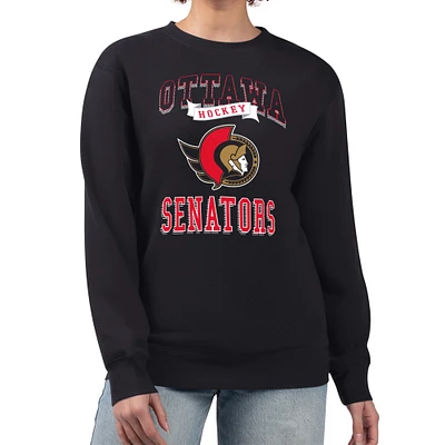 Women's G-III 4Her by Carl Banks Black Ottawa Senators Team Logo Tri-Blend Fleece Pullover Sweatshirt