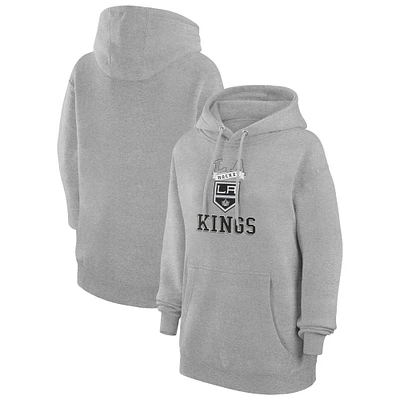 Women's G-III 4Her by Carl Banks Heather Gray Los Angeles Kings Team Logo Tri-Blend Fleece Pullover Hoodie
