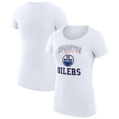 Women's G-III 4Her by Carl Banks White Edmonton Oilers Team Logo Graphic Fitted T-Shirt