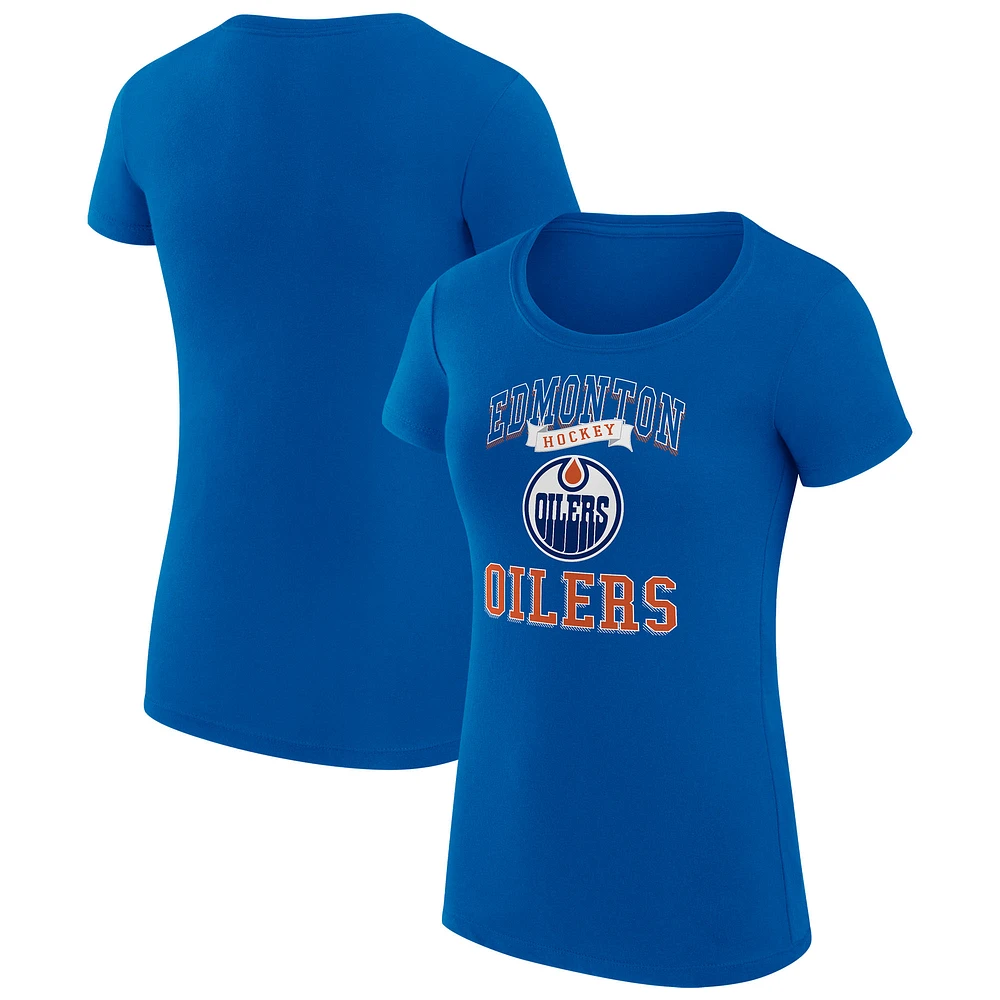 Women's G-III 4Her by Carl Banks Royal Edmonton Oilers Team Logo Graphic Fitted T-Shirt