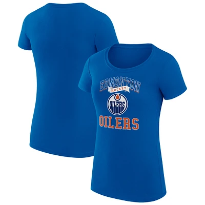 Women's G-III 4Her by Carl Banks Royal Edmonton Oilers Team Logo Graphic Fitted T-Shirt