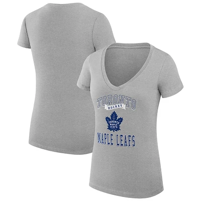 Women's G-III 4Her by Carl Banks Heather Gray Toronto Maple Leafs Team Logo Graphic V-Neck Fitted T-Shirt