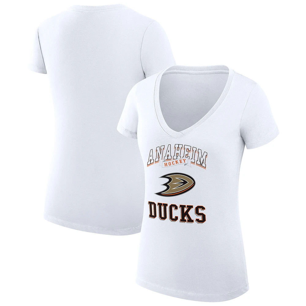 Women's G-III 4Her by Carl Banks White Anaheim Ducks Team Logo Graphic V-Neck Fitted T-Shirt