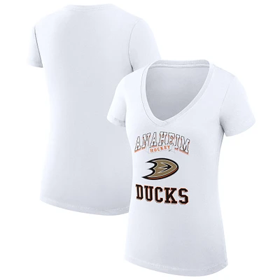 Women's G-III 4Her by Carl Banks White Anaheim Ducks Team Logo Graphic V-Neck Fitted T-Shirt