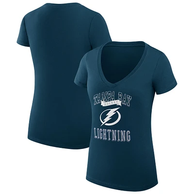 Women's G-III 4Her by Carl Banks Navy Tampa Bay Lightning Team Logo Graphic V-Neck Fitted T-Shirt