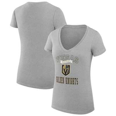 Women's G-III 4Her by Carl Banks Heather Gray Vegas Golden Knights Team Logo Graphic V-Neck Fitted T-Shirt