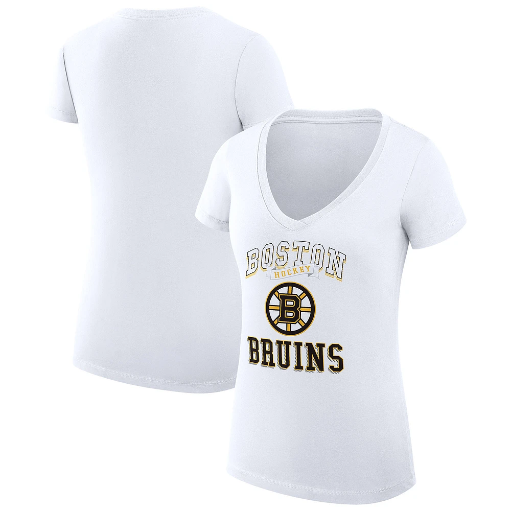 Women's G-III 4Her by Carl Banks White Boston Bruins Team Logo Graphic V-Neck Fitted T-Shirt