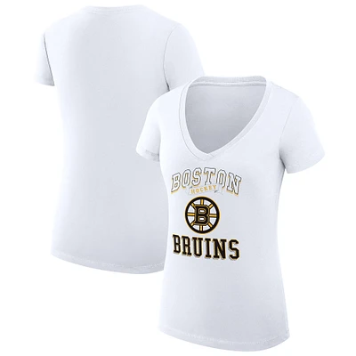 Women's G-III 4Her by Carl Banks White Boston Bruins Team Logo Graphic V-Neck Fitted T-Shirt