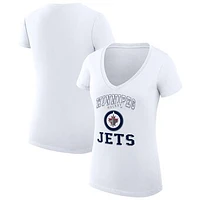 Women's G-III 4Her by Carl Banks White Winnipeg Jets Team Logo Graphic V-Neck Fitted T-Shirt