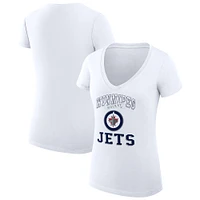 Women's G-III 4Her by Carl Banks White Winnipeg Jets Team Logo Graphic V-Neck Fitted T-Shirt