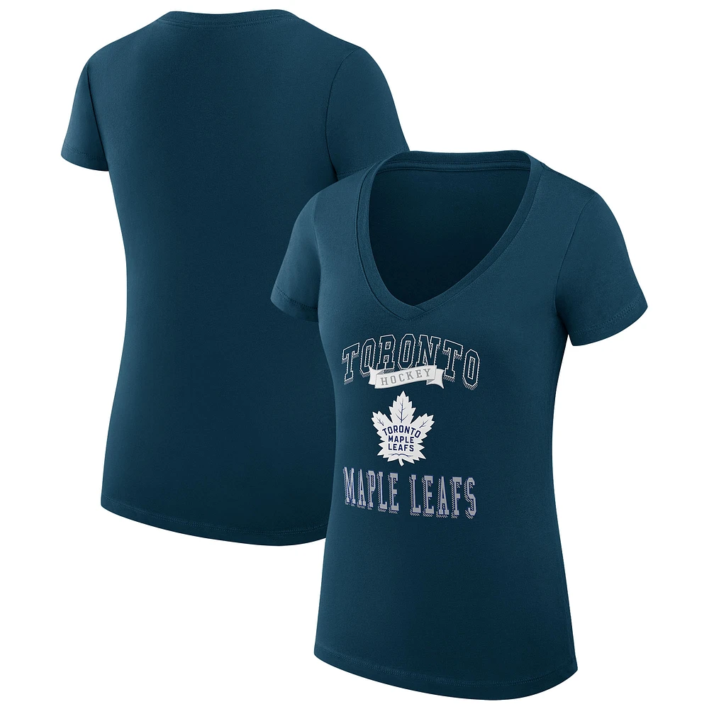 Women's G-III 4Her by Carl Banks Navy Toronto Maple Leafs Team Logo Graphic V-Neck Fitted T-Shirt