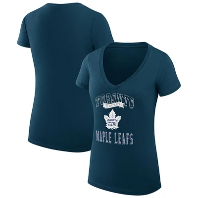 Women's G-III 4Her by Carl Banks Navy Toronto Maple Leafs Team Logo Graphic V-Neck Fitted T-Shirt