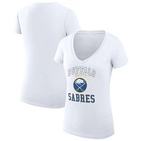 Women's G-III 4Her by Carl Banks White Buffalo Sabres Team Logo Graphic V-Neck Fitted T-Shirt